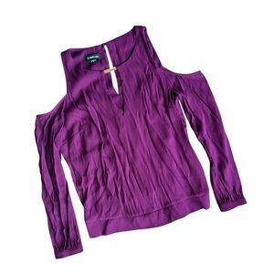 Bebe Purple Open Shoulder Long Sleeve Blouse